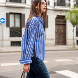 Tile blue striped button-down shirt in cotton blend.
