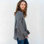 Women's Fall Cable Knit Crewneck Sweater with Buttons Down the Side