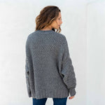 Women's Fall Cable Knit Crewneck Sweater with Buttons Down the Side