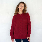 Women's Fall Cable Knit Crewneck Sweater with Buttons Down the Side