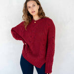 Women's Fall Cable Knit Crewneck Sweater with Buttons Down the Side