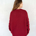 Women's Fall Cable Knit Crewneck Sweater with Buttons Down the Side