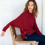 Women's Fall Cable Knit Crewneck Sweater with Buttons Down the Side