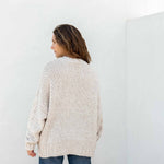 Women's Fall Cable Knit Crewneck Sweater with Buttons Down the Side