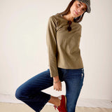 Nutmeg brown long-sleeved raglan tee in a soft knit fabric.