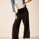 Graphite gray relaxed fit wide-leg pants.