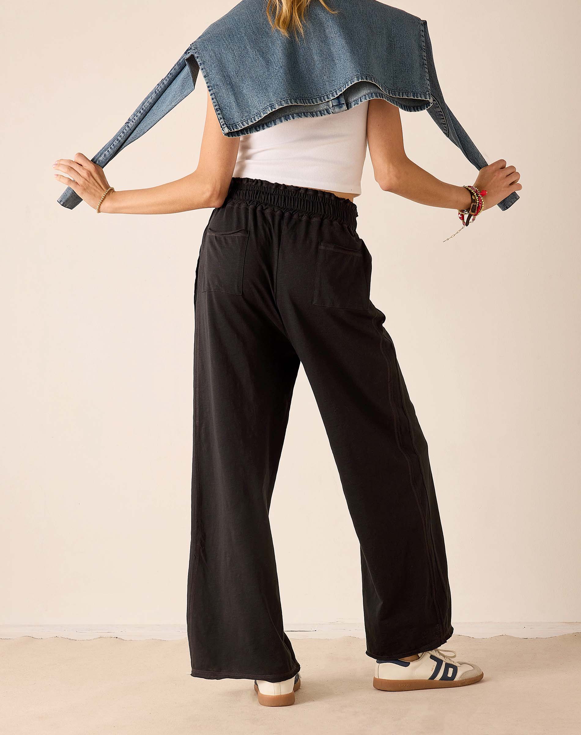 Graphite grey relaxed fit jersey cotton tee and wide-leg pants set.