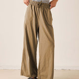 Nutmeg wide-leg linen-blend pants with an elastic drawstring waistband.