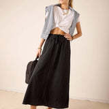 Graphite gray tee and long skirt set.