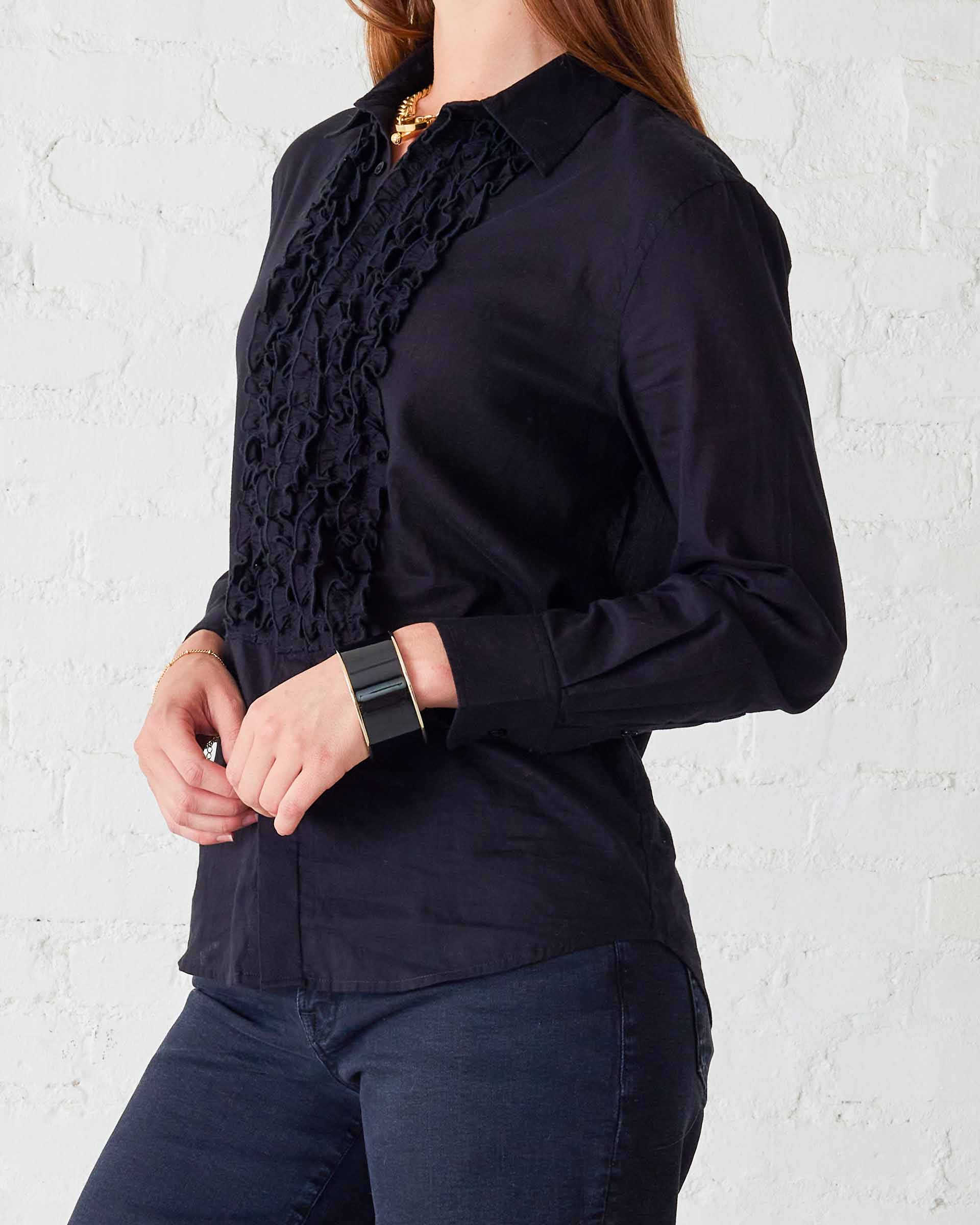 Women's Tuxedo Ruffle Button Down Shirt