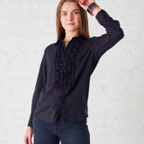 Women's Tuxedo Ruffle Button Down Shirt