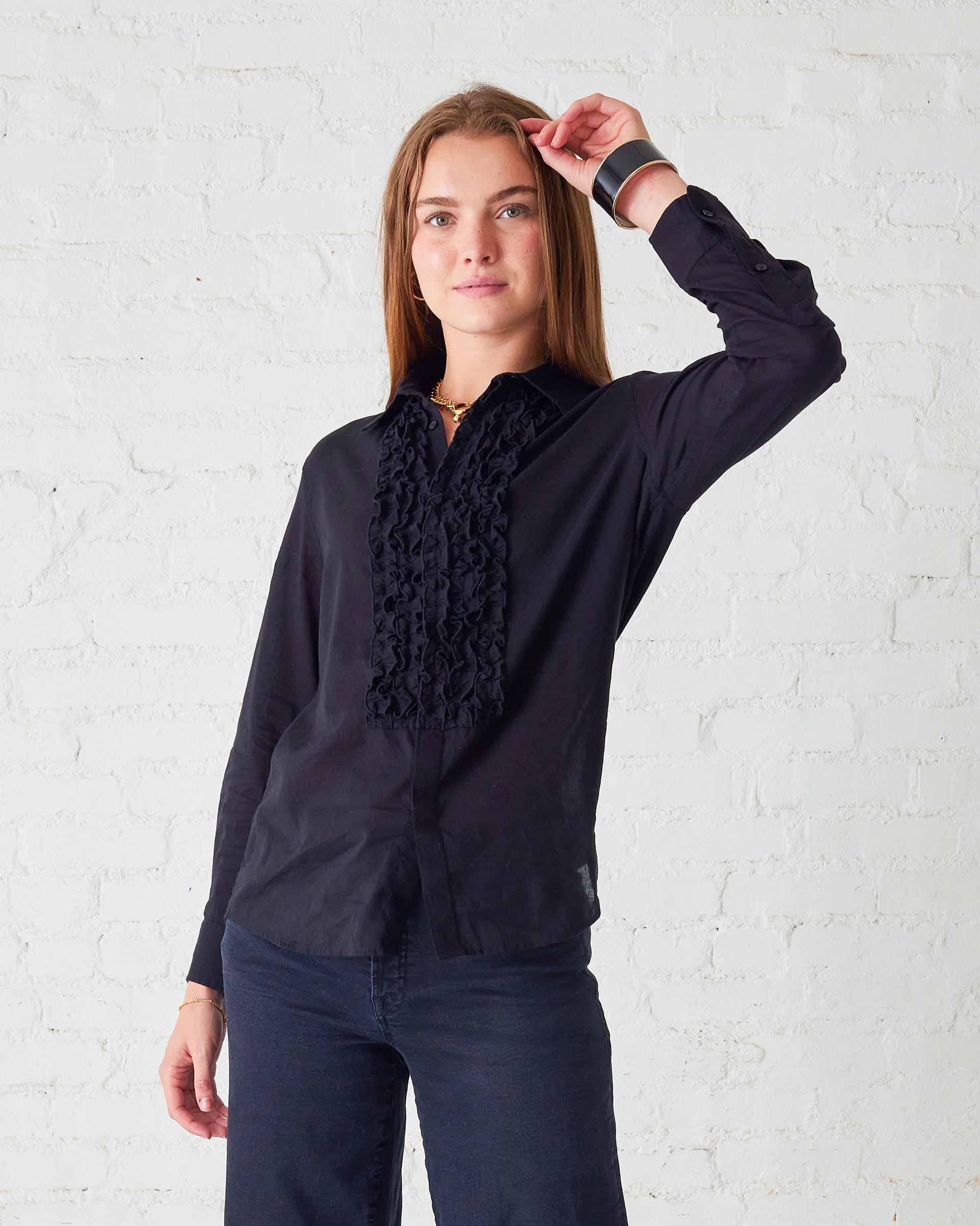 Women's Tuxedo Ruffle Button Down Shirt