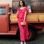 Women's Pink Checkered Flowy Pants