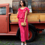 Women's Pink Checkered Flowy Pants