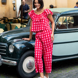 Women's Pink Checkered Flowy Pants
