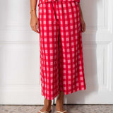 Women's Pink Checkered Flowy Pants