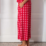 Women's Pink Checkered Flowy Pants