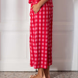 Women's Pink Checkered Flowy Pants