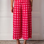 Women's Pink Checkered Flowy Pants