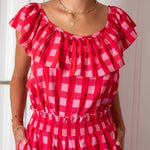 Women's Pink Checkered Flowy Pants