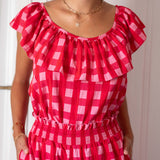 Women's Pink Checkered Flowy Pants