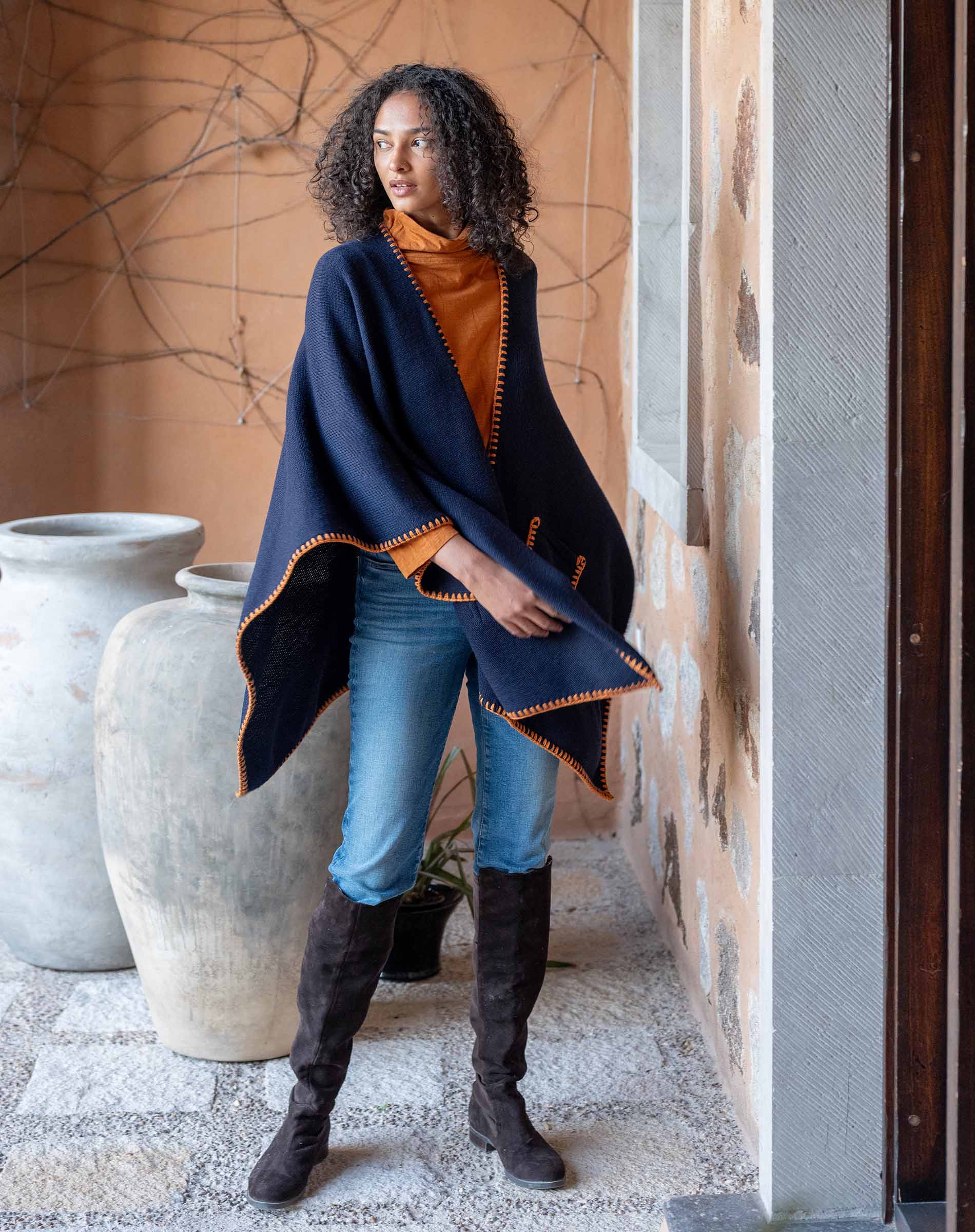 Women's Navy Fall Travel Wrap