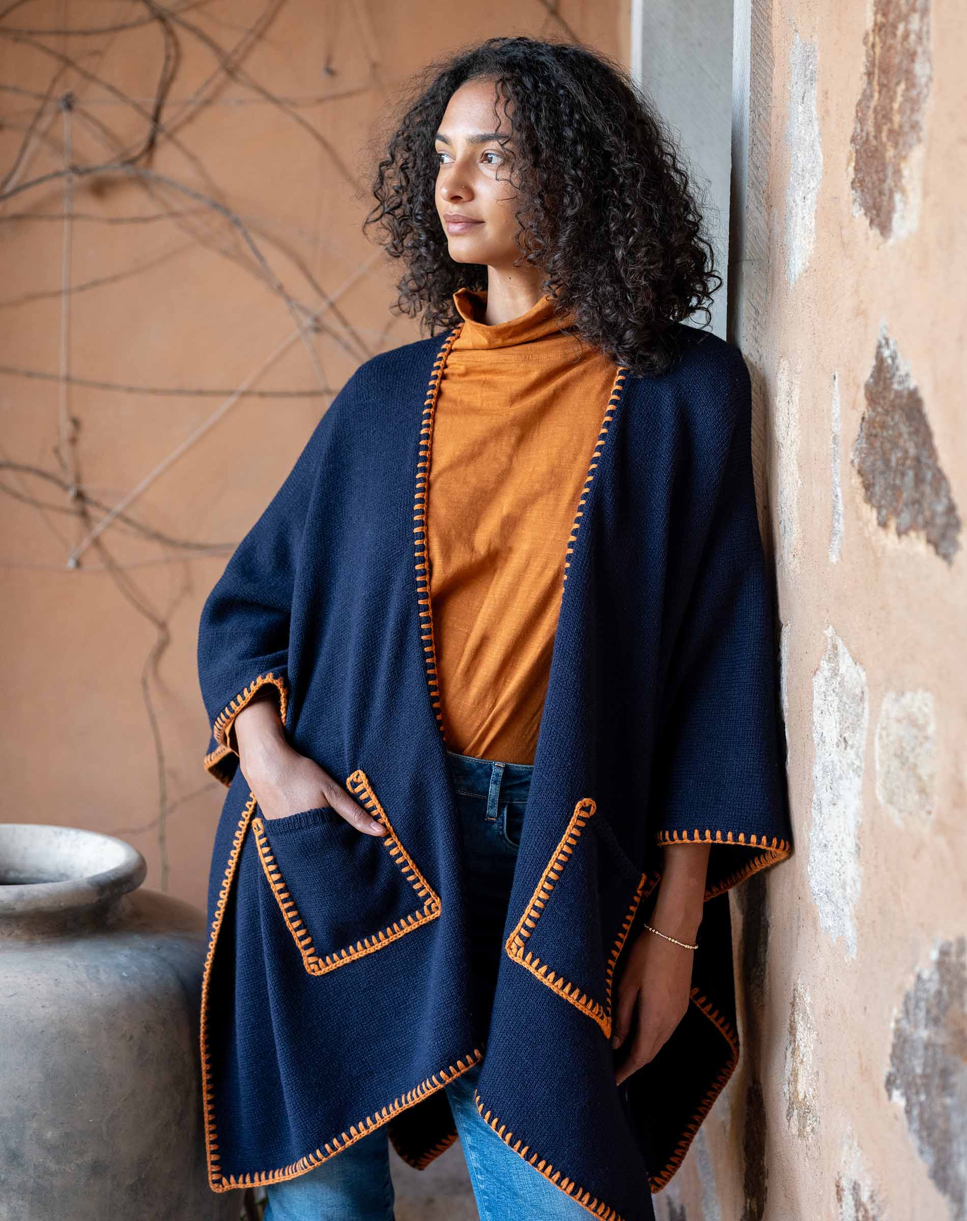 Women's Navy Fall Travel Wrap