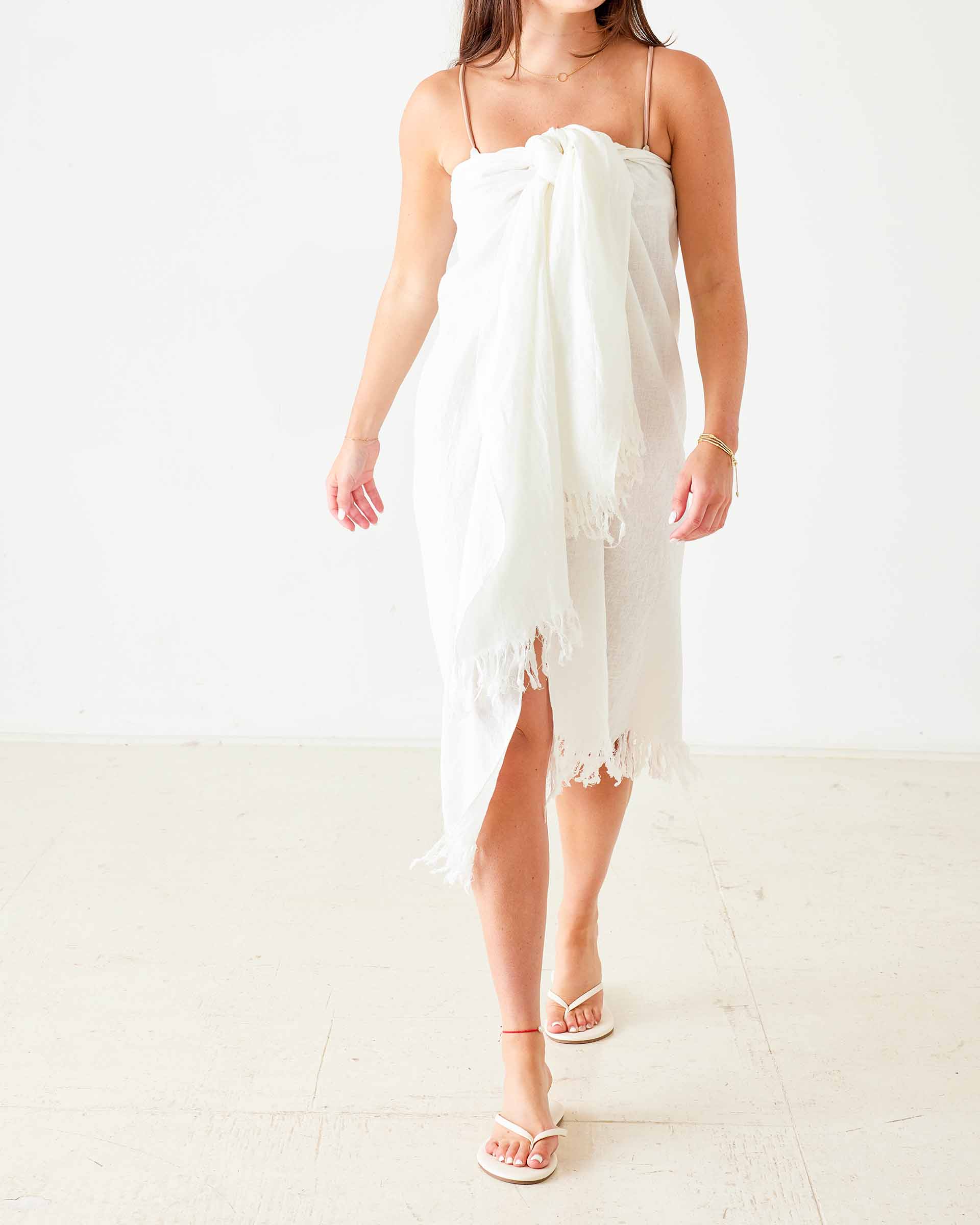 Mersea Women's Lightweight Linen 3-Way Travel Wrap in Crisp White Mersea Women's Lightweight Linen 3-Way Travel Wrap in Crisp White