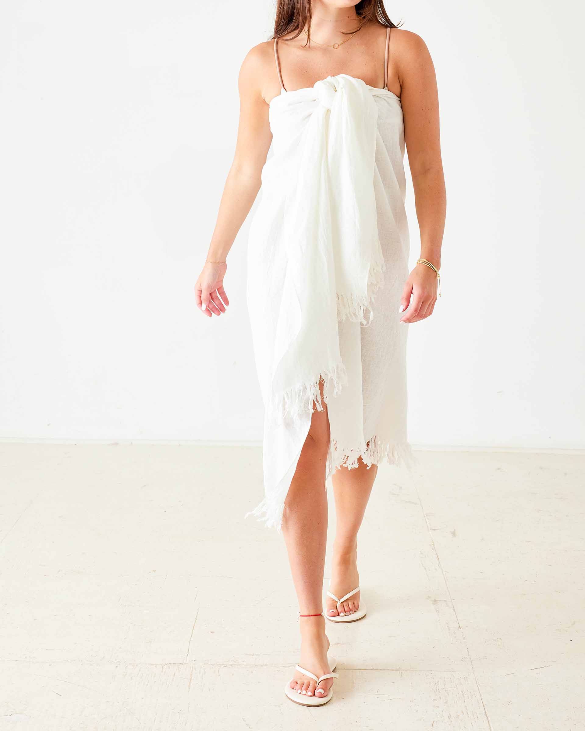 White Linen Beach Wrap Worn 3 Ways