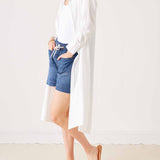 Women's White Linen Maxi Button Up Coverup Dress