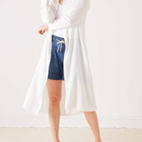 Women's White Linen Maxi Button Up Coverup Dress