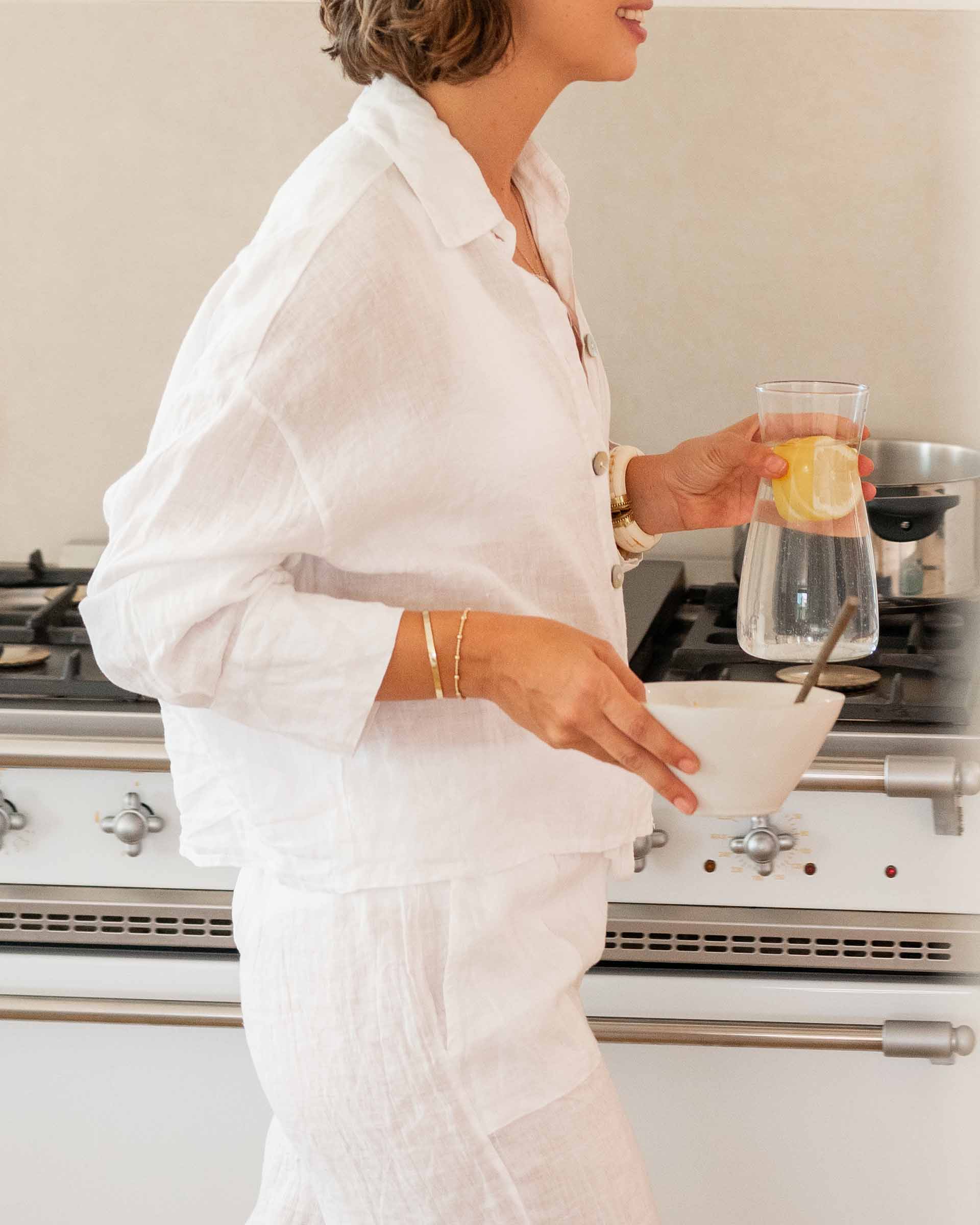 Women's White Linen Button Up Coverup