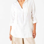 Women's White Linen Hoodie Tunic Coverup