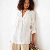 Women's White Linen Hoodie Tunic Coverup