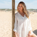 Women's White Linen Hoodie Tunic Coverup