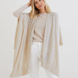 Women's Beige Cashmere Super Soft Drapy Travel Wrap Wide Rib Detailed Hemline Front View Drape 1