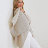 Women's Beige Cashmere Super Soft Drapy Travel Wrap Wide Rib Detailed Hemline Side View