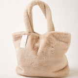 Women's Faux Fur Tote Bag with Pockets