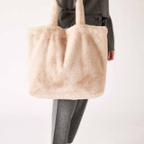 Women's Faux Fur Tote Bag with Pockets