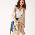 Women's Beige Tan Heathered Cashmere Lightweight Travel Wrap Draped Front View