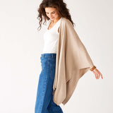 Women's Beige Tan Heathered Cashmere Lightweight Travel Wrap Draped Side View Walking