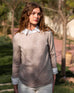 Women's Beige Taupe Fitted Cashmere Crewneck Rolled Hem Pullover Sweater Outdoor Look