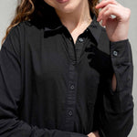 Women's Black Cotton Button Down