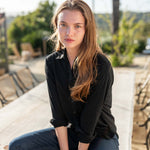 Women's Black Cotton Button Down