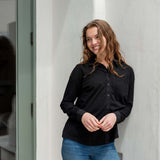 Women's Black Cotton Button Down