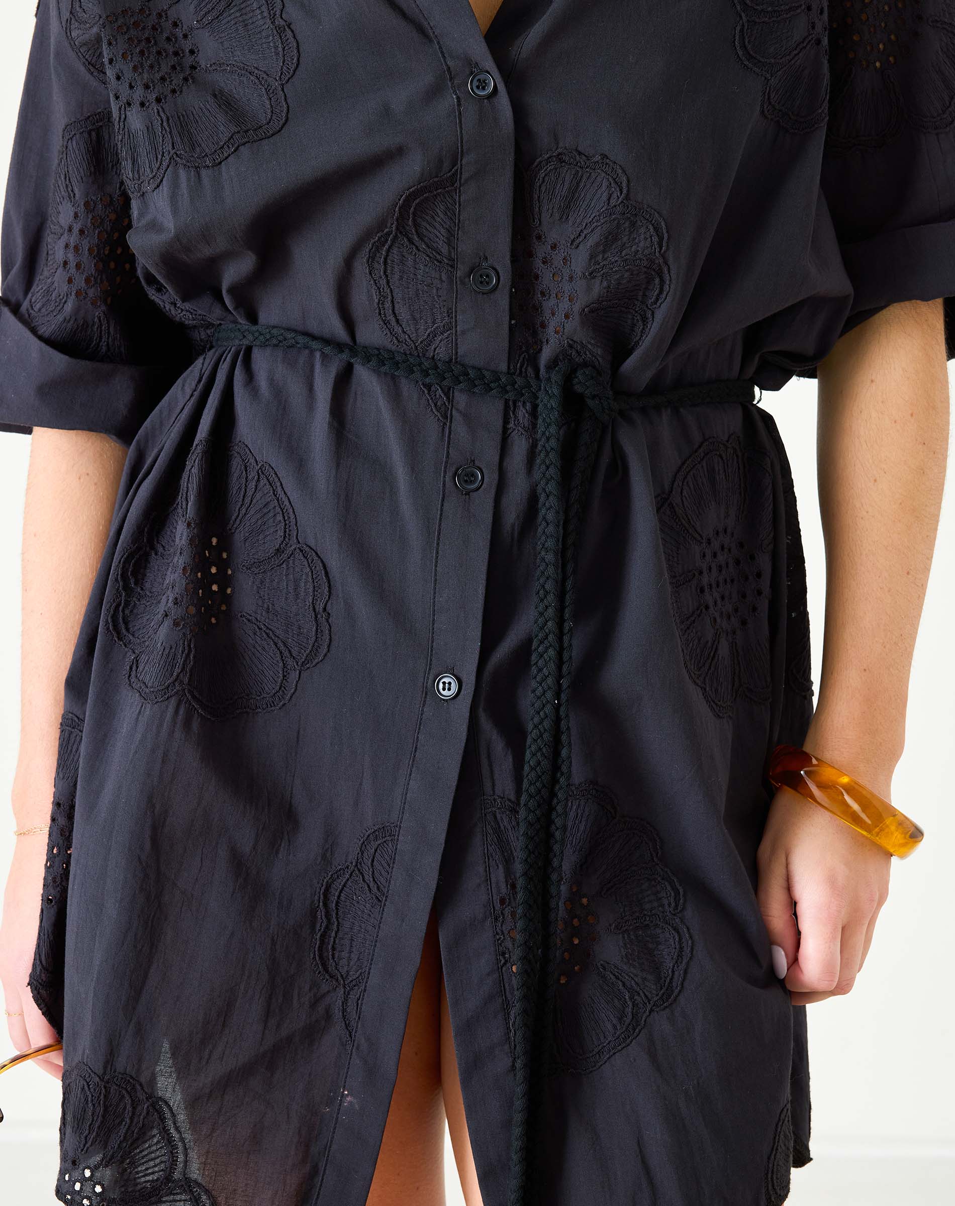 black shirt dress cover up Vestido Breezy Paradise Linen Circle Cover Up Shirt - Negro