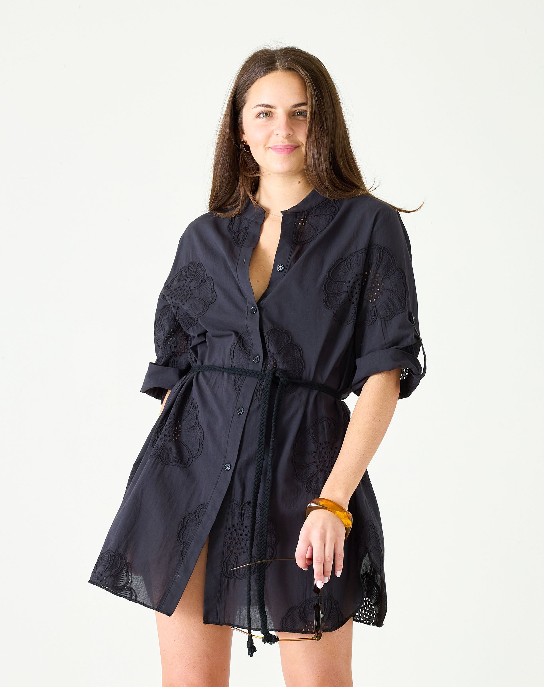 Women's Black Cotton Mini Coverup Dress