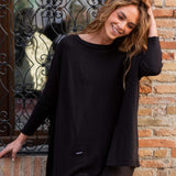 Women's Oversized Crewneck Knit Sweater in Black Travel