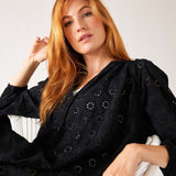 Women's Lightweight Black Eyelet Coverup Dress Chest View Detail