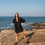 Women's Lightweight Black Eyelet Coverup Dress Full Body View Beach Days